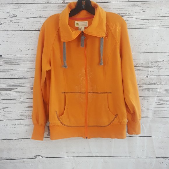 Halcyon Orange Full Zip Hi Neck Cotton Sweatshirt - Picture 2 of 7